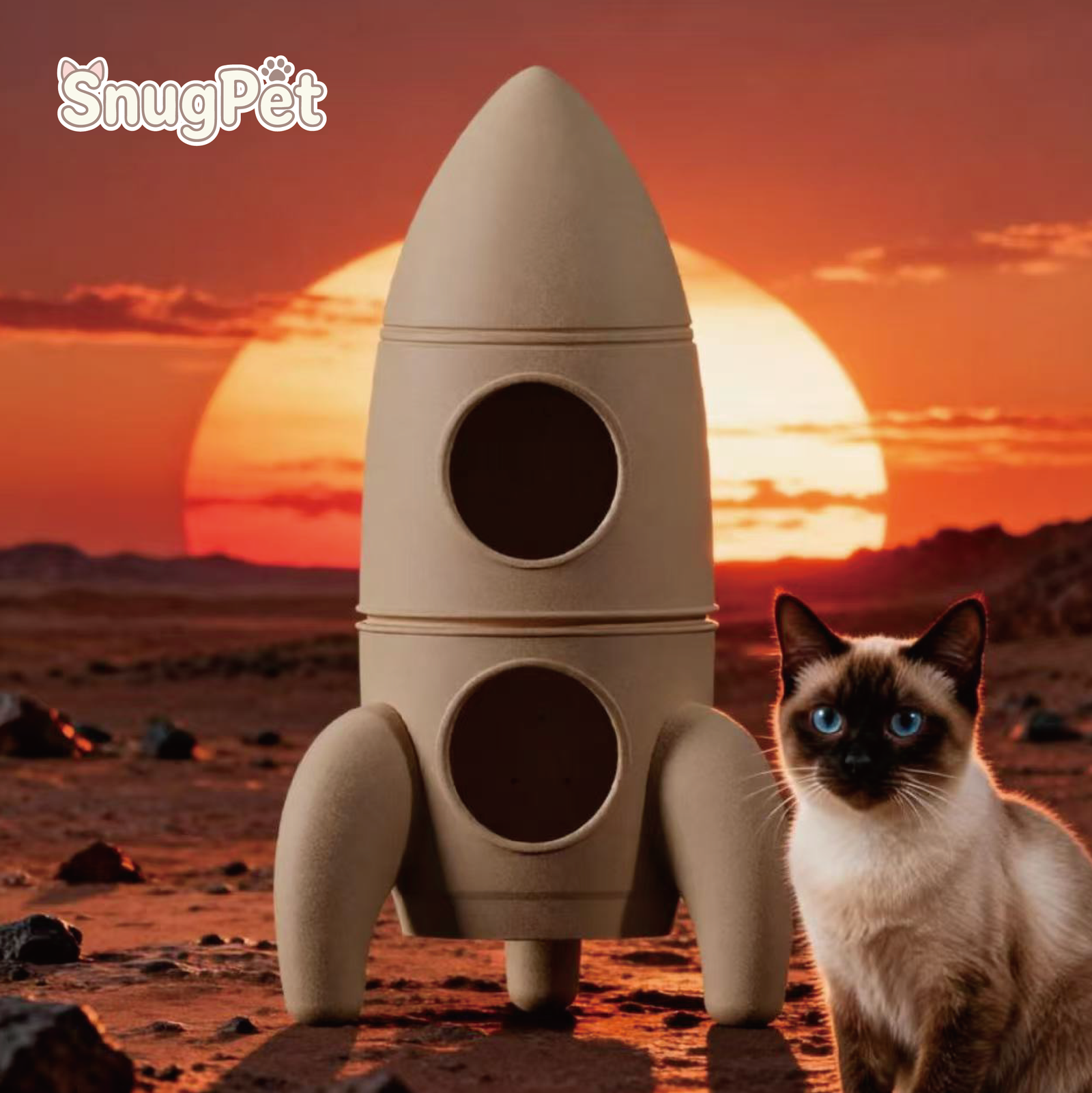 Large Rocket Cat Nest + Handmade Tech Fabric High-simulation Plush Mat