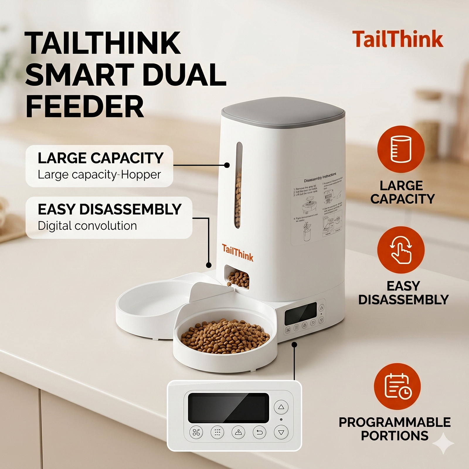 Button-controlled Pet Feeder (Double Tray)