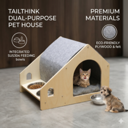 Alternative view of Smart Pet House: Combined Eco-Friendly Sleeping Nook and Dual-Bowl Stainless Steel Feeding Station